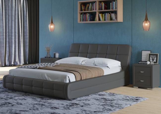 Кровать Corso 6, цвет: Экокожа Темно-серая